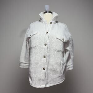 Aerie Sherpa Jacket Women’s XL Beige Button Front Teddy Coat Shacket Pockets